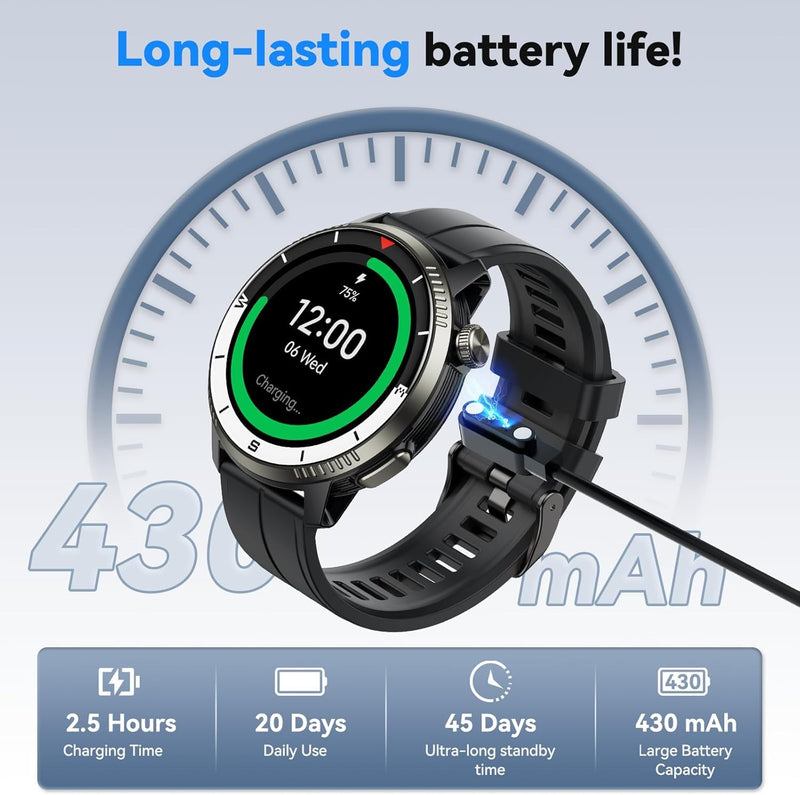 Smart Watch for Men, GPS Smartwatch Fitness Activity Tracker with Heart Rate/Sleep Monitor, Pedometer, Bluetooth Calls/Notifications, 170+ Exercise Modes, 5 ATM Water-Resistance (Black)