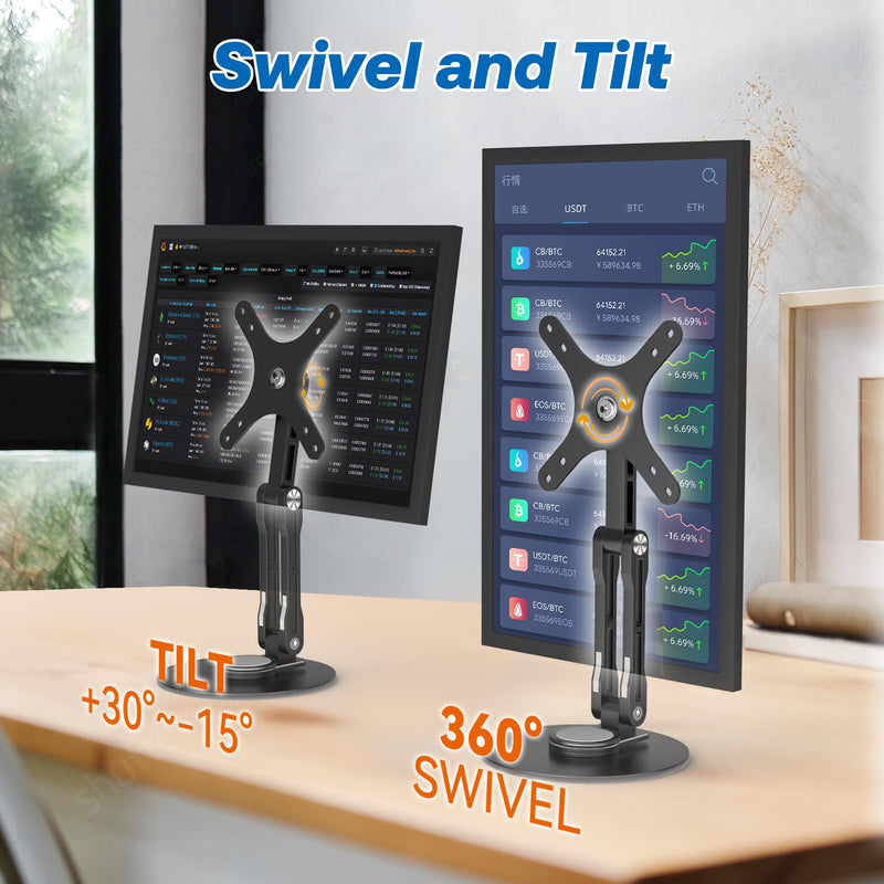 Swivel and Tilt Stand for Echo Show 15, Vesa Monitor Stand, Three-Hinge Adjustable Angle and Height with 360° Rotation Base, Supports Switching Between Landscape and Portrait Screens(Black)