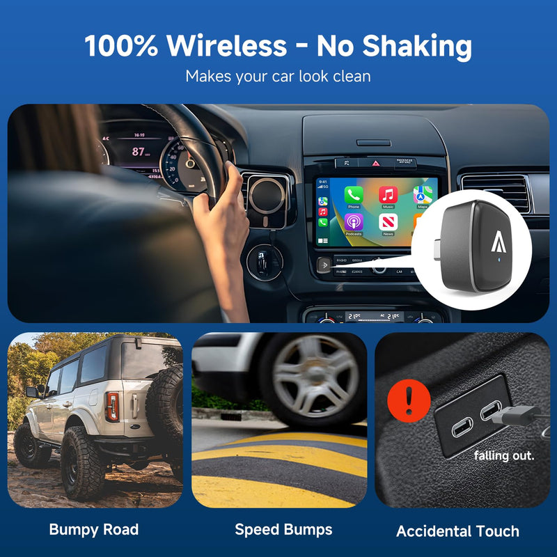 D7 Mini 2-in-1 Wireless CarPlay & Android Auto Adapter Alloy Shell | Plug & Play Low Latency Car Play Dongle, Compatible with 2016+ OEM Wired CarPlay/Android Auto Car for iPhone & Android Phones USB
