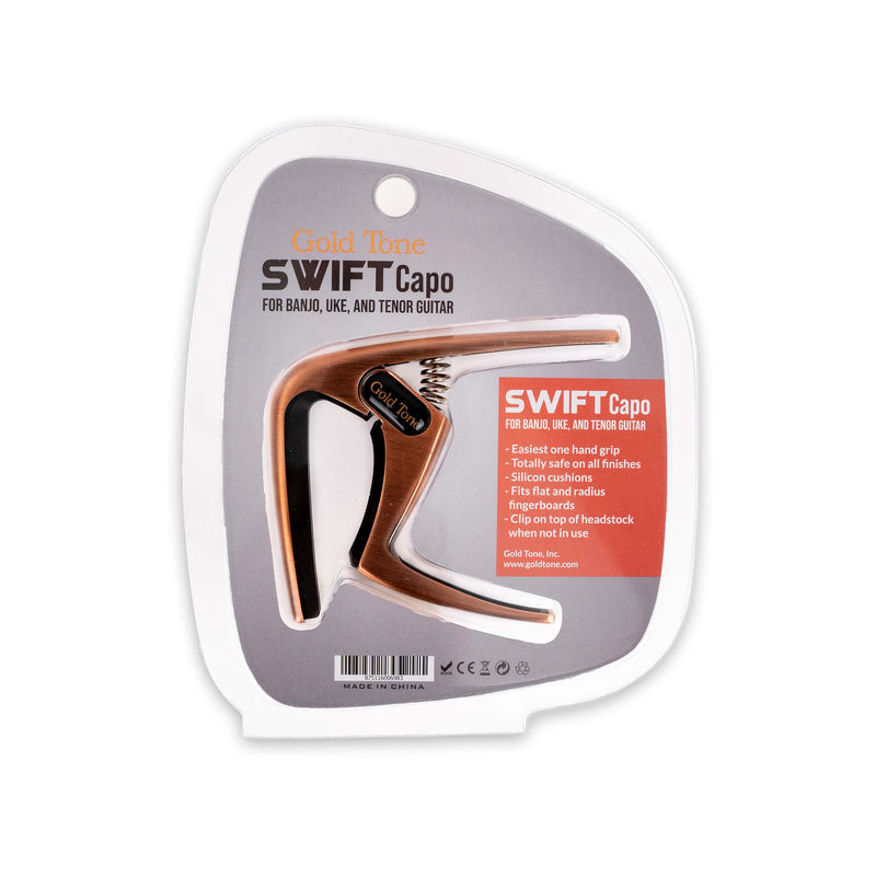 Gold Tone Swift Capo for Banjo, Ukulele, Mandolin, Tenor Guitar - Radiused or Flat (Copper) Copper