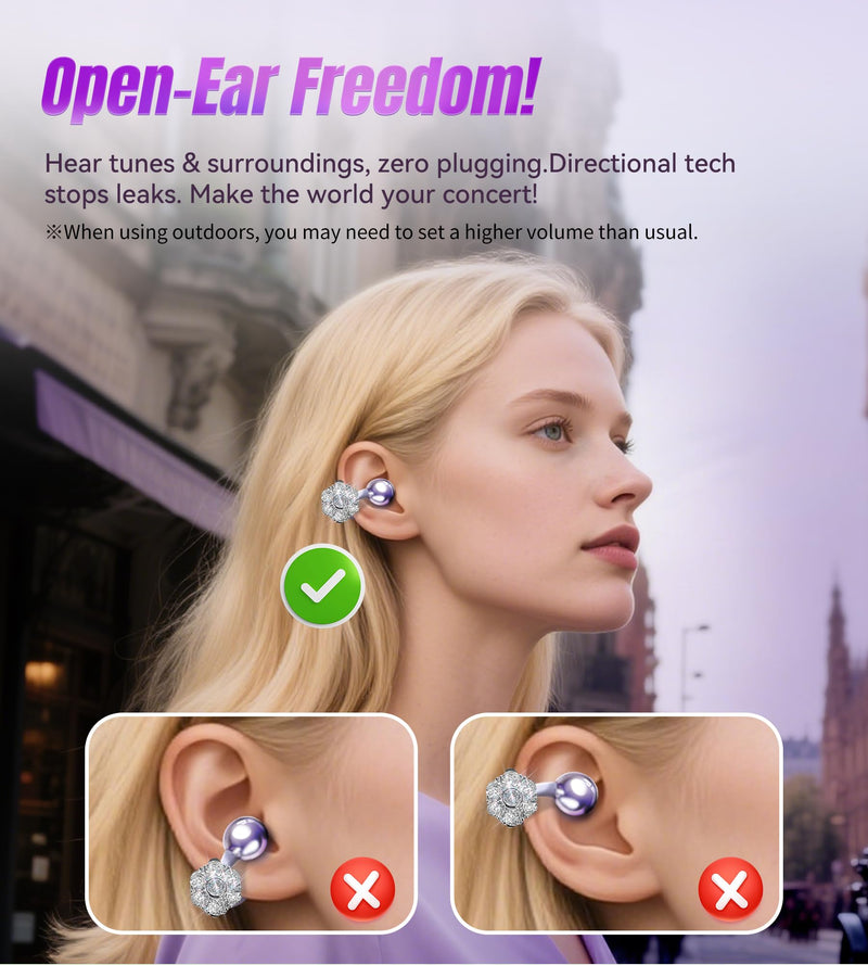 King Lucky Clip on EarbudsKing Lucky Clip-on Earbuds Jewelry Wireless Bluetooth 5.4 with Detachable Flower Earrings