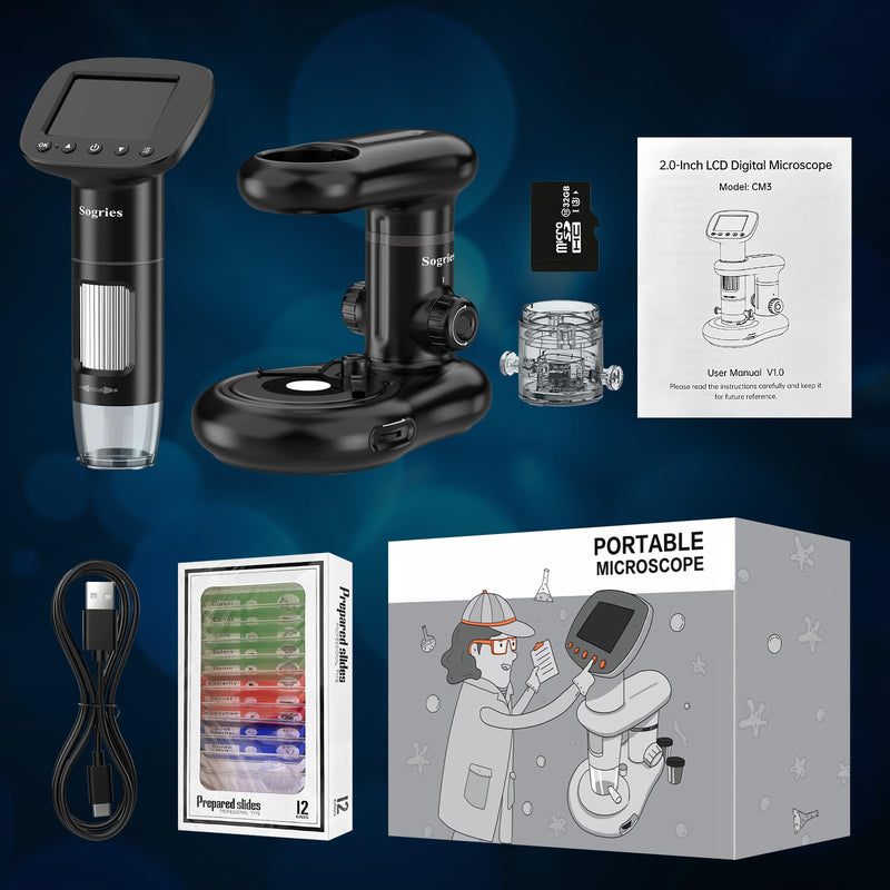 [AUSTRALIA] - 1000x Microscope-Handheld Digital Microscope for Children with 2" LCD Screen,Pocket Microscope for Kids with 8 Adjustable LED Lights,Coins Electronic Magnifier Camera,USB to PC,Including 32GB SD Card 