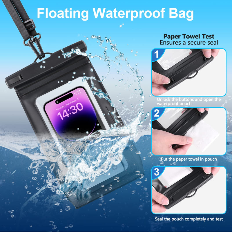[AUSTRALIA] - 2 Pack Waterproof Phone Pouch Floating Large Waterproof Cellphone Dry Bag Case for iPhone 14 13 12 11 Pro Max XS XR X Galaxy S21 Samsung S22 Up to 7", PVC IPX8 Underwater HD Touch Phone Protector Black+Black 