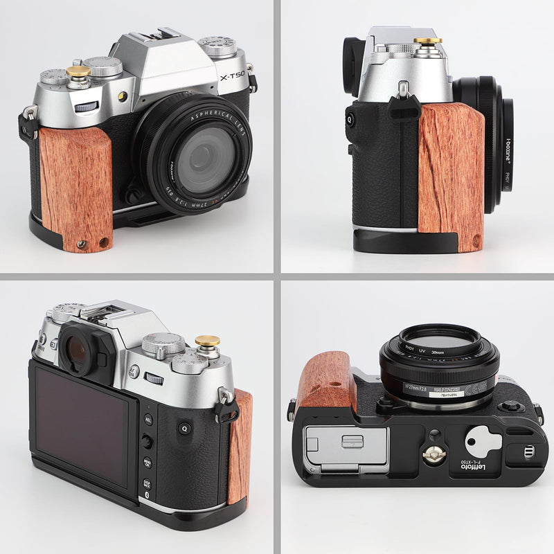 [AUSTRALIA] - LEFTFOTO X-T50 Retro Handgrip L-Shape Bracket Handle with Wooden Grip for Fujifilm X-T50 Camera,with Built-in Bottom Arca Quick Release Plate, with Shutter Button,Black 