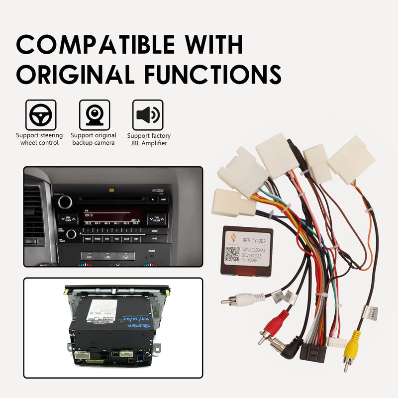 16PIN Car Stereo Wiring Harness Canbus for Toyota Camry RAV4 Corolla Tundra Highlander 2007-2012, Radio Wire Harness Power Cable Compatible with Android Head Unit JBL AMP Backup Camera SWC White - CAN005-X Mid Trim JBL