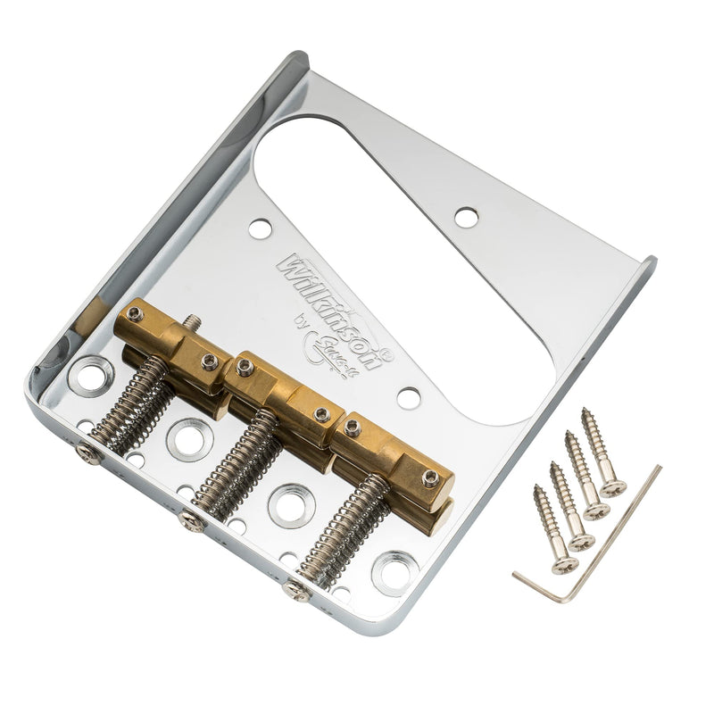 Wilkinson WTB Brass Compensated 3-Saddle Guitar Telecaster Bridge Assembly for Fender Tele Style Electric Guitar Replacement Parts, Chrome