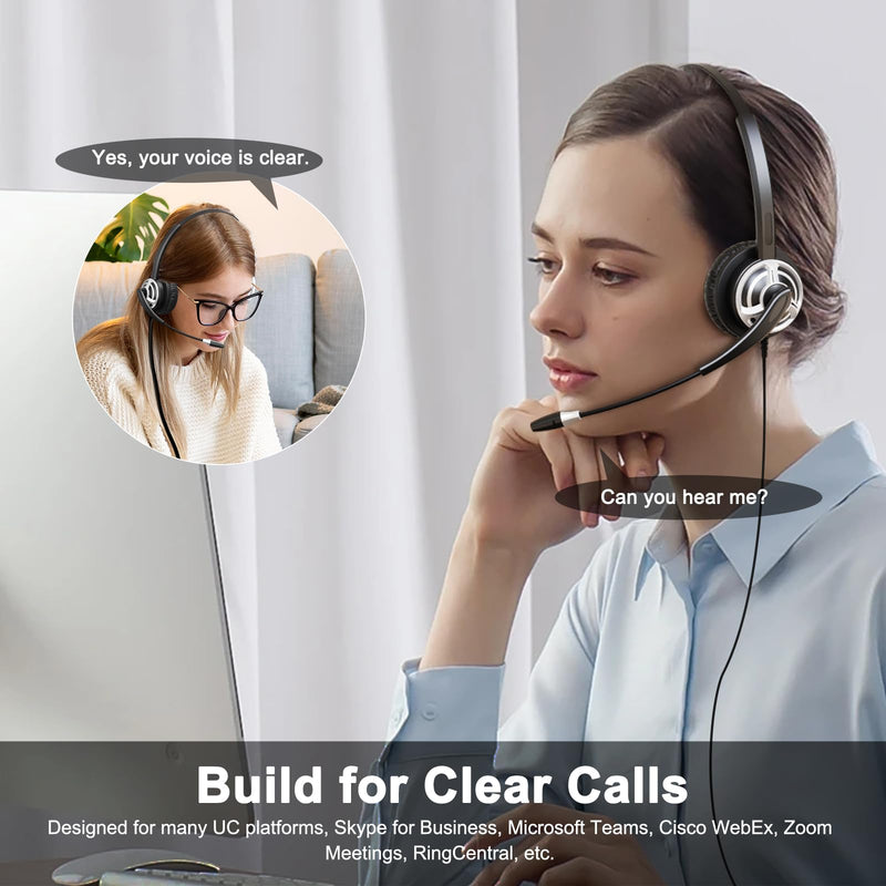 [AUSTRALIA] - MKJ USB Headset with Microphone Noise Cancelling - Computer Headphones with Mic for PC, Laptop, Mac - Call Center Headset for Zoom, Ms Teams, Business, Office - Wired VoIP USB-A Headset for Softphone 