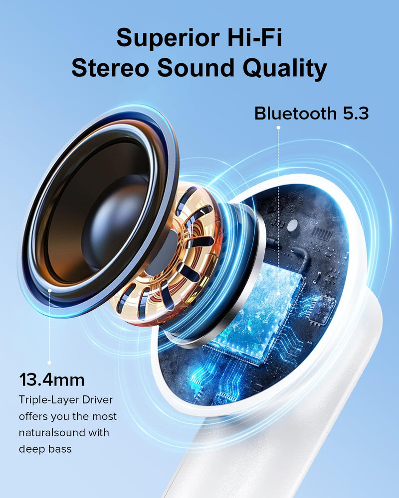 [AUSTRALIA] - Wireless Earbuds, 42H Playtime Bluetooth 5.3 Headphones, HIFI Stereo Call Noise Cancelling Earbuds, IPX7 Waterproof Stereo in-Ear Earphones with LED Display for IOS Android Cell Phone (White) White 