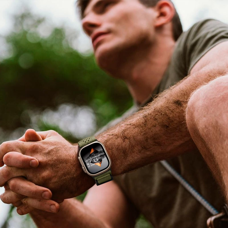 Bandletic Nylon Band Compatible with Apple Watch Ultra 3 2 49mm for Men | Tactical Straps with Magnetic FIDLOCK Hook Buckle for iWatch Series 11/10 46mm, 9/8/7 45mm, SE3/SE2/SE/6/5/4 44mm, 3/2/1 42mm Army Green L 49/46/45/44/42mm(series 3 2 1)