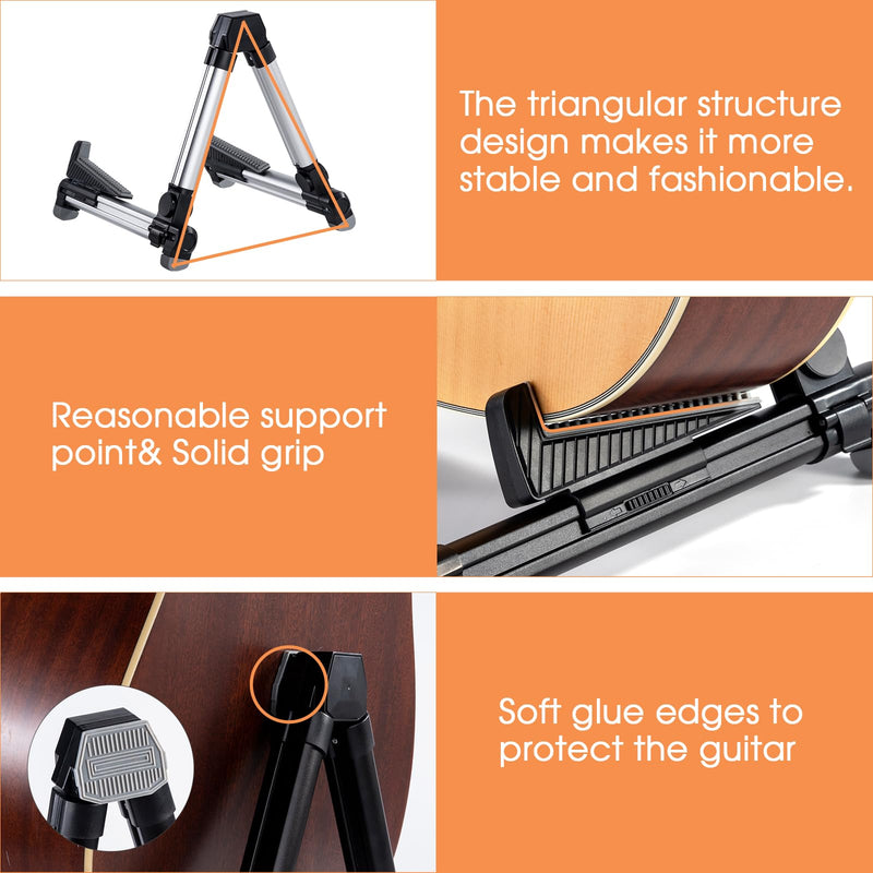 ENO MUSIC Alumium Alloy A-Frame Universal Folding Acoustic Guitar Stand, Suitable for Electric Bass Guitars, Red