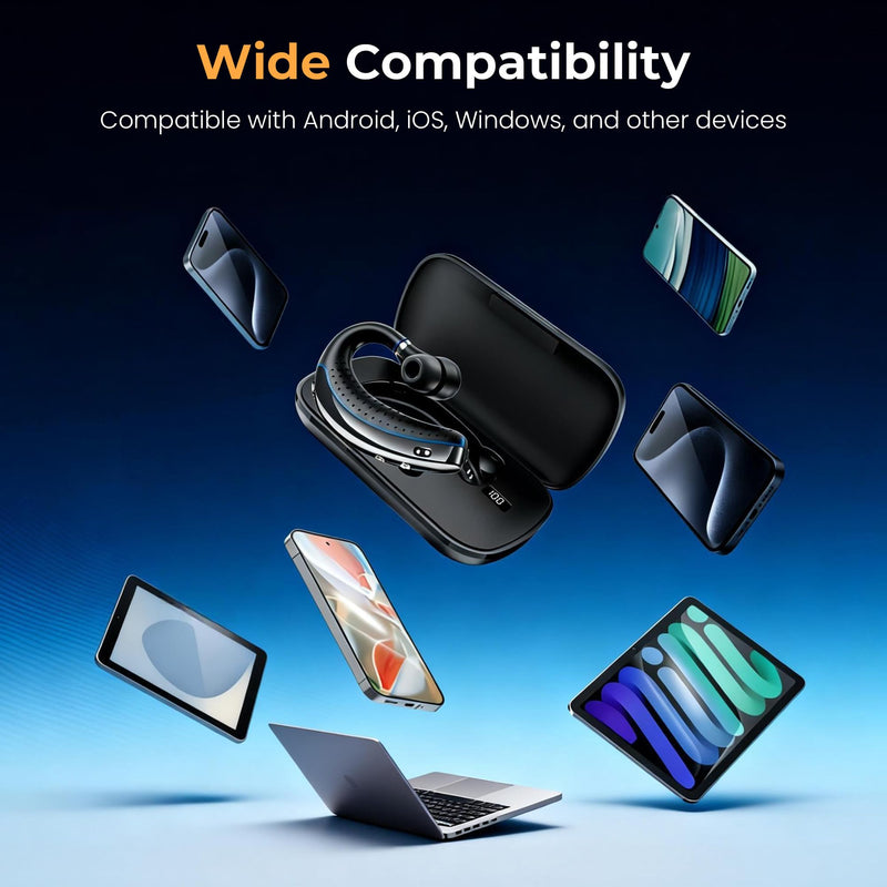 [AUSTRALIA] - Bluetooth Headset, Bluetooth Earpiece with Noise Canceling Microphone, 0.53oz Ultralight V5.3 Wireless Headset with Charging Case Mute Button 56H Playtime Multi point for Work Cell Phone Driver Office Black 
