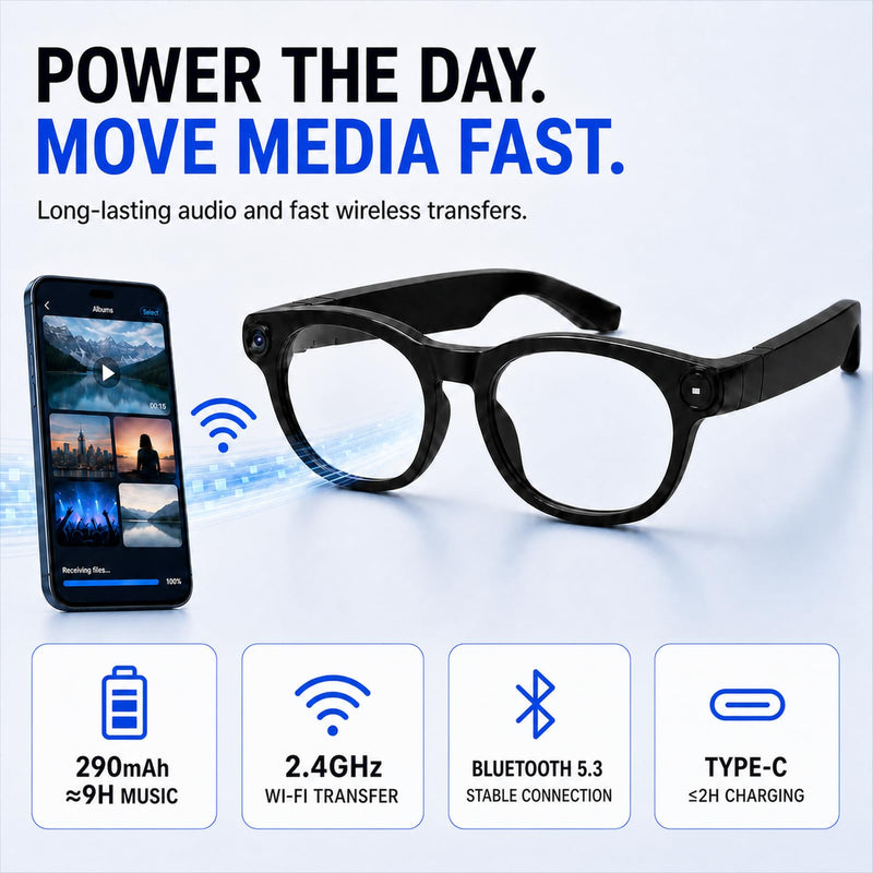 Smart Glasses with Camera - 8MP AI Glasses Video Recording 1080P Anti-Shake | POV Video, 165-Language Real-Time Translation, AI Voice Assistant, Open-Ear Audio, Bluetooth WiFi Sunglasses for Men & Women