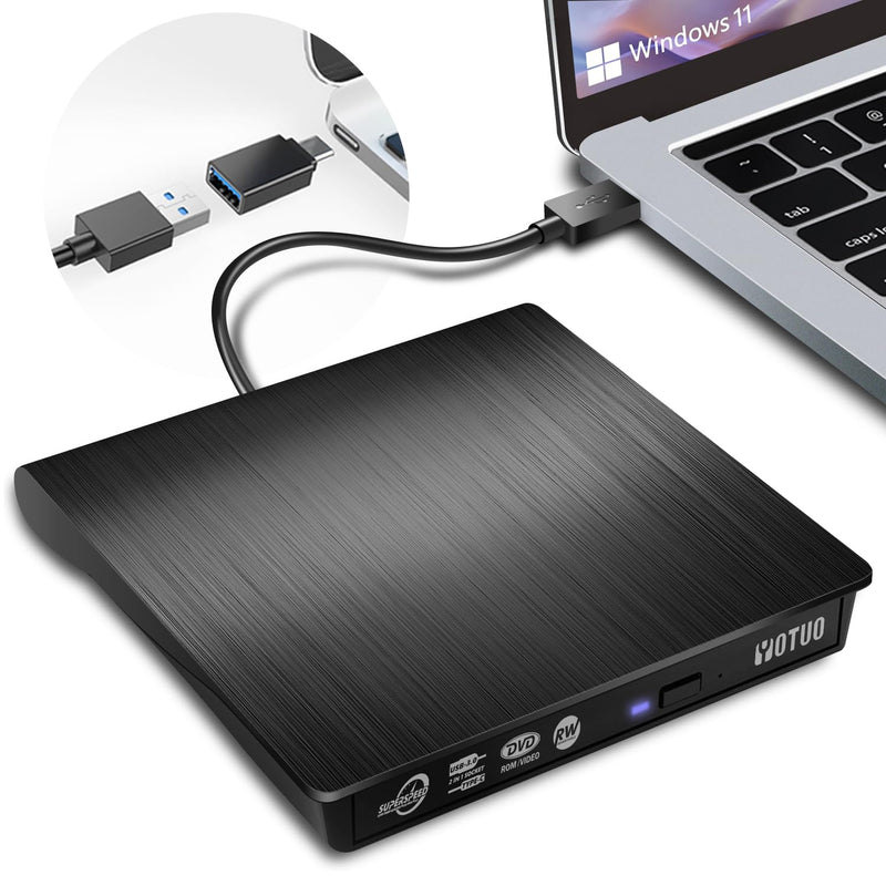 [AUSTRALIA] - YOTUO External CD/DVD Drive, Portable USB 3.0 & USB-C CD RW Drive, DVD Player, DVD Burner for Laptop, Desktop, Compatible with Windows 7/8/10/11, Mac, MacBook Pro/Air, Linux (IDD029-2) 2-in-1 Detachable 