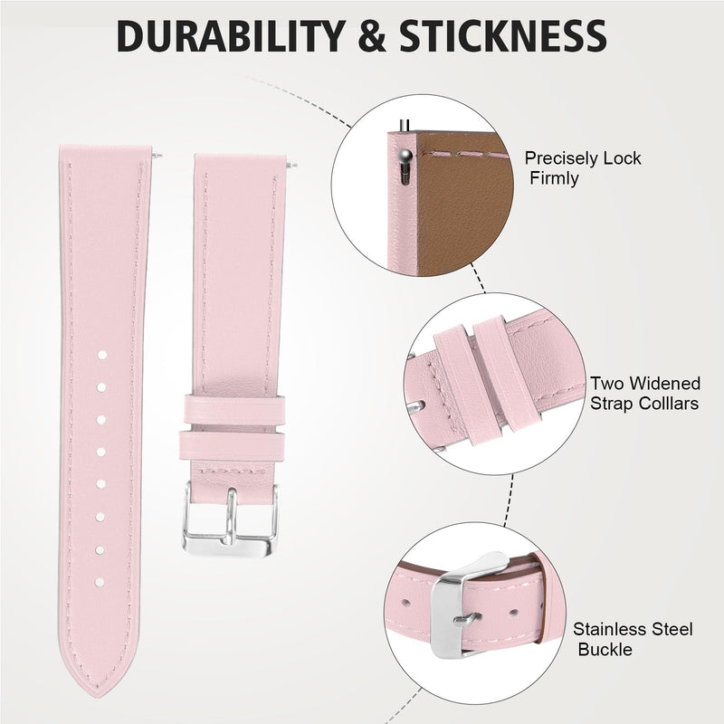 Italy Genuine Leather Watch Bands Men Women Compatible with Samsung Galaxy Watch Band, 20mm 22mm Lugs Watch Straps, Quick Release Wear-resistant Sweat-Resistant Smartwatch Replacement Strap(Pack of 2)