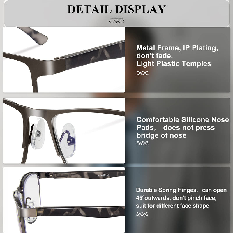 [AUSTRALIA] - 3 Pack Blue light Blocking Reading Glasses for Men, Stylish Metal Frame Readers 3 Pack Mix Color 2.0 x 