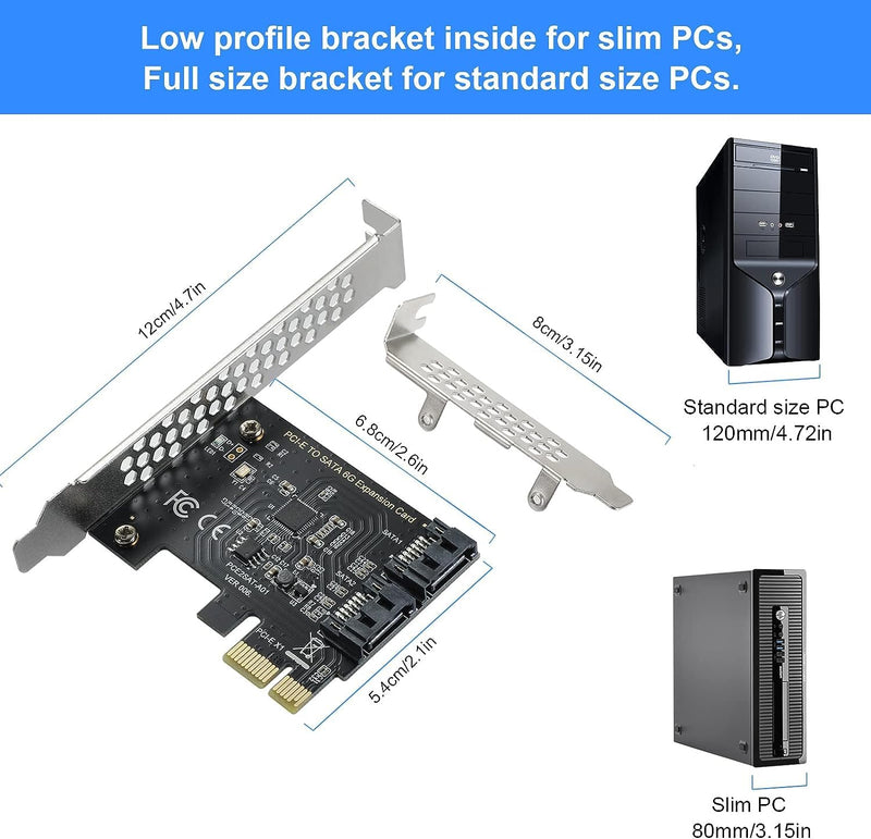 2-port SATA III 6Gbps Expansion Card, SATA Controller Card for PCI-Express Slot 1x 4X 8X 16x, Supports Windows Systems, Ubuntu, Vista