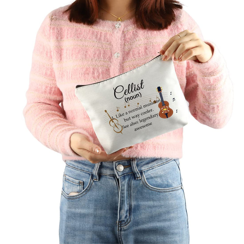 [AUSTRALIA] - Cellist Gifts Cosmetic Makeup Bag Cello Players Gifts for Cello Lovers Recital Gift for Cellist Definition Travel Zipper Bag (White) White 