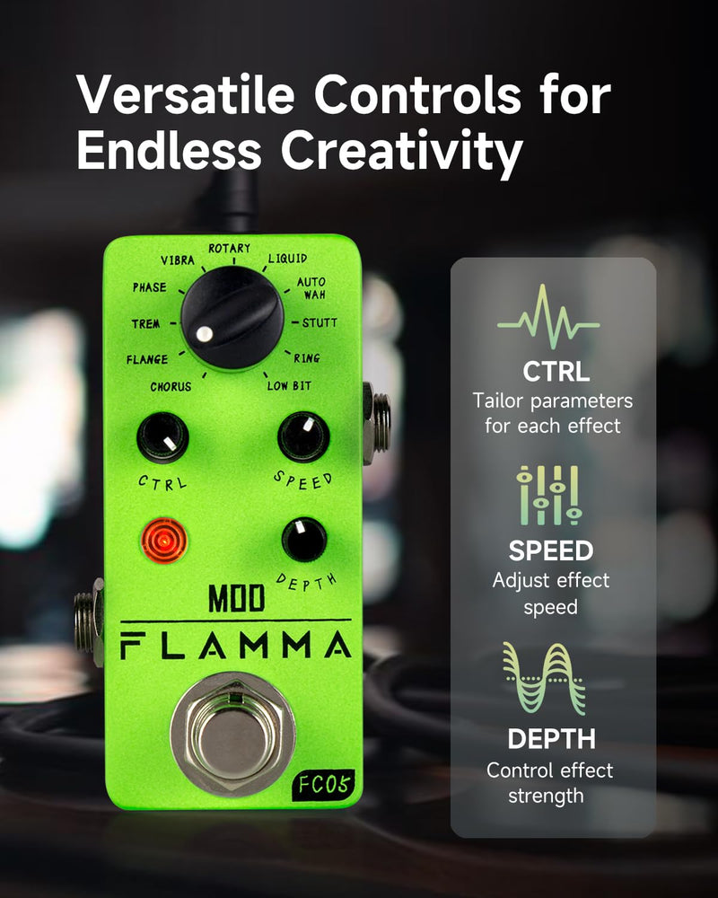 FLAMMA FC05 Mini Modulation Pedal with Chorus Flanger Tremolo Phaser Vibrato Rotary Liquid Autowah Stutter Ring LowBit FC05 Modulation