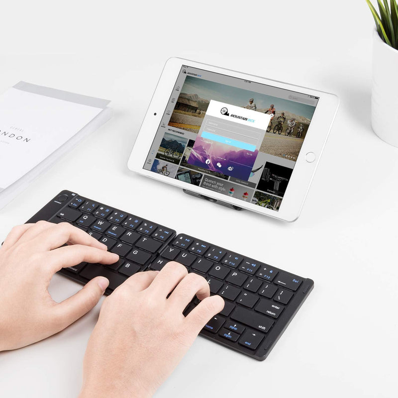 Samsers Foldable Bluetooth Keyboard - Portable Wireless Keyboard with Stand Holder, Rechargeable Full Size Ultra Slim Folding Keyboard Compatible IOS Android Windows Smartphone Tablet and Laptop-Black Black