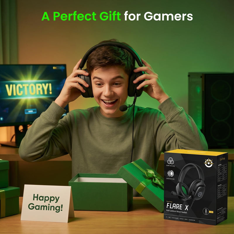 Flare X Wired Gaming Headset with Mic for Xbox Series S/X PS5 PC | 50mm driver, Flip-to-mute cardioid mic, 3.5mm audio jack