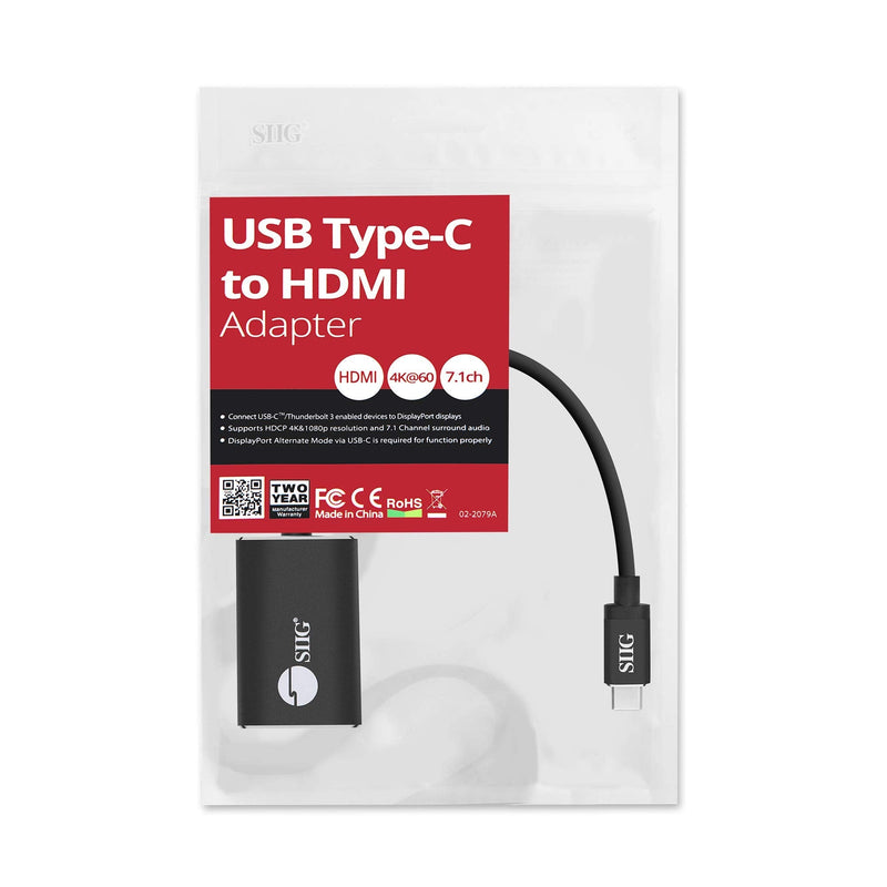 SIIG CB-TC0C12-S1 USB Type C to 4K HDMI Cable Adapter - Thunderbolt 3 Compatible - Male to Female Converter - Reversible Plug Design - Supports 6.0Gbps Bandwidth 4K 60Hz