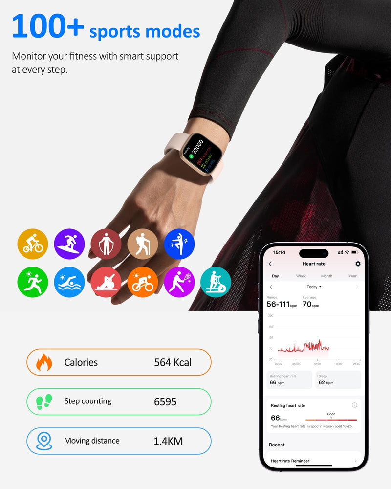 Smart Watch Men Women (Alexa Built-in), 1.83" HD Fitness Tracker, Bluetooth 5.3 Call, Heart Rate SpO2 Sleep Monitor, IP68 Waterproof, 100+ Sports Modes (Rose Gold) Rose Gold