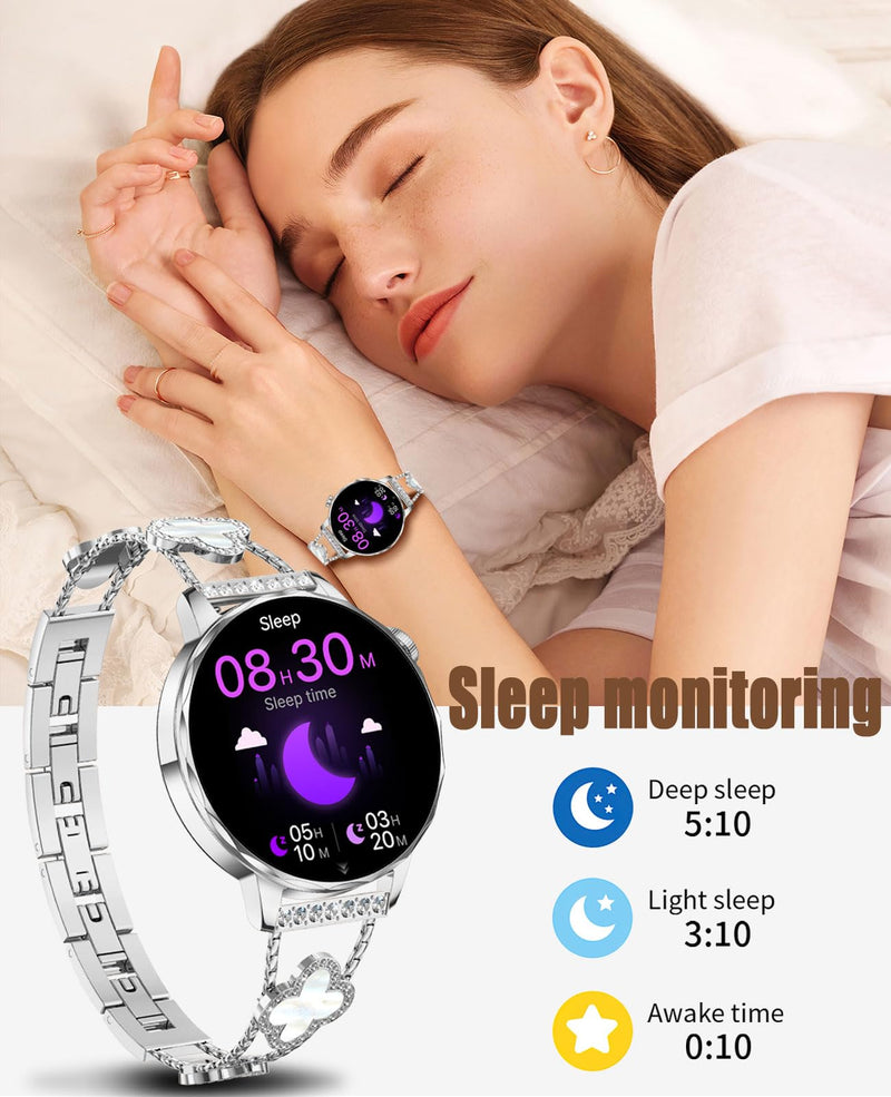 Smart Watch for Women 1.27" HD Touch Screen Fitness Watch,Bluetooth Call&Message Notifications Heart Rate/Sleep Monitor Smartwatch, IP68 Waterproof 100+ Sport Modes (Silver RT-220) Silver RT-220