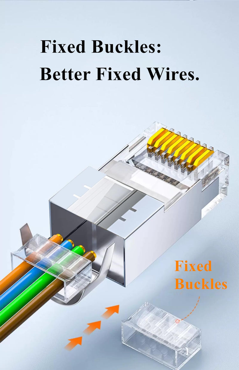 100-Pack Cat7 Cat6A Pass Through Shielded RJ45 Connectors | Modular Network RJ45 Plugs Ends for Cat7 Cat6A, 100PCS Strain Relief