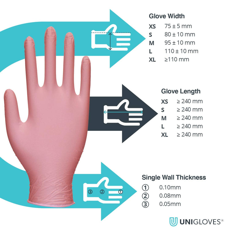 UNIGLOVES GP0051 Pink Pearl Powder Free Nitrile Gloves-Boxed x100, Extra Small Set of 100 XS