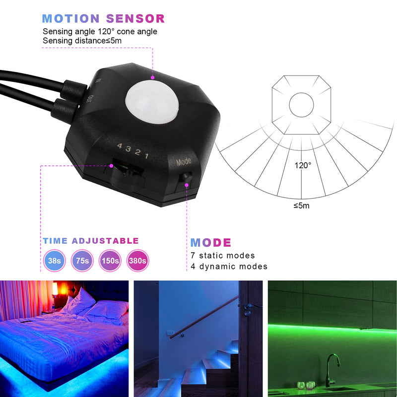Under Bed Lights 2 Set*9.84ft Motion Activated RGB LED Strip Light, App Control/Variety Color/Dimmable/Dynamic Music Sync/5V USB, Motion Sensor LED Strip Light for Bed Cabinet Staircase Bedroom 2 Sets