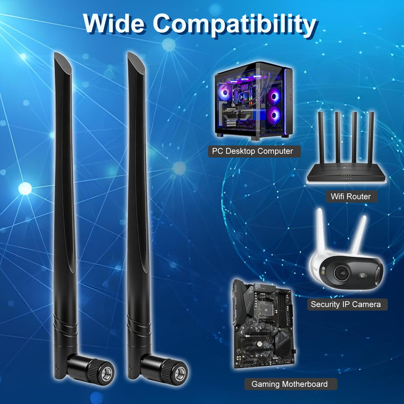Tri-Band WiFi 6E 2.4GHz 5GHz 6GHz PC Desktop Computer Motherboard Antenna Booster Signal Range WiFi Bluetooth Card Wireless Network Router Antenna, Slinkdsco
