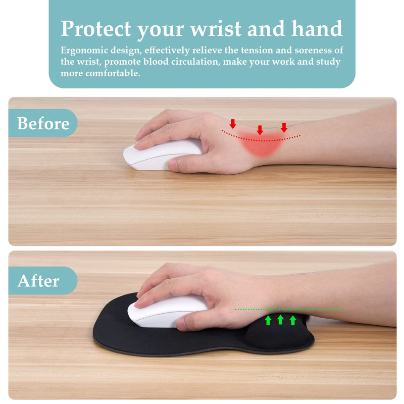 EooCoo Ergonomic Mouse Pad with Wrist Support, Non-Slip Base Mouse Mat for Internet Cafe, Home & Office Memory Foam Black
