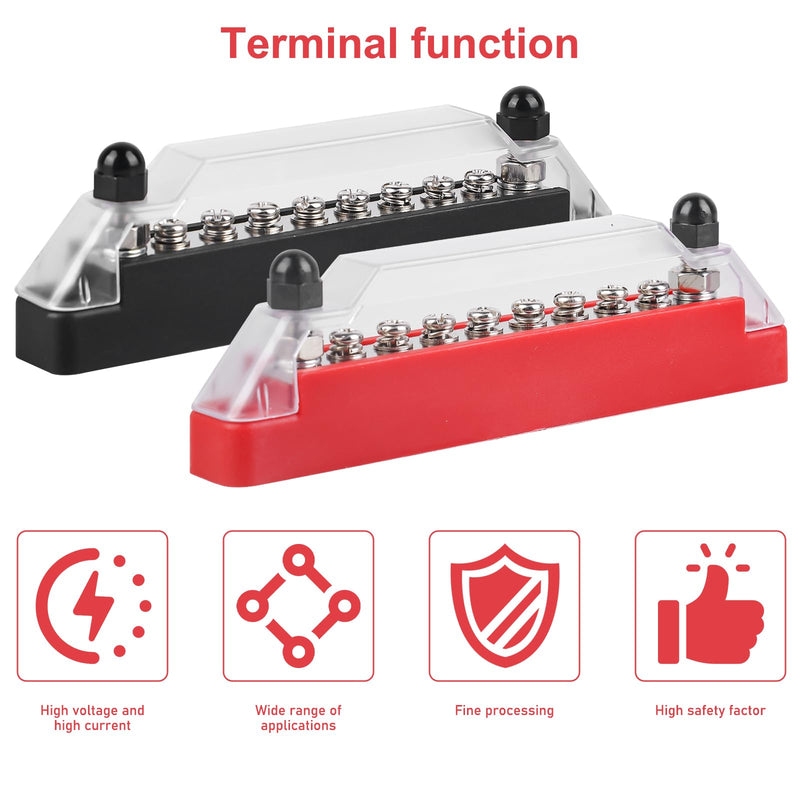 Busbar Distribution Block 12V-48V DC, Pack of 2 150A BusBar Distribution Block with 6 x M8 Terminal Bolts and 2 x M6 Terminal Bolts, 150A BusBar Box for Boat, Truck, Bus