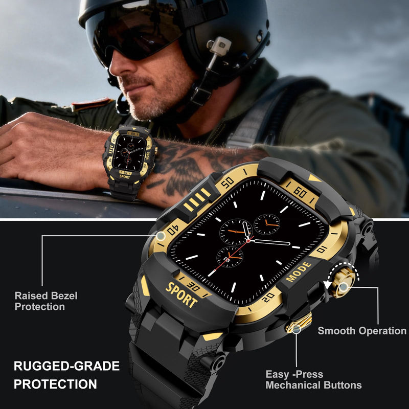 DABAOZA Rugged Case with Band Compatible with Apple Watch 44mm, for iWatch Series 6/5/4 & SE 3/2/1,Military Grade Shockproof Bumper and Men's Tactical Heavy Duty Strap
