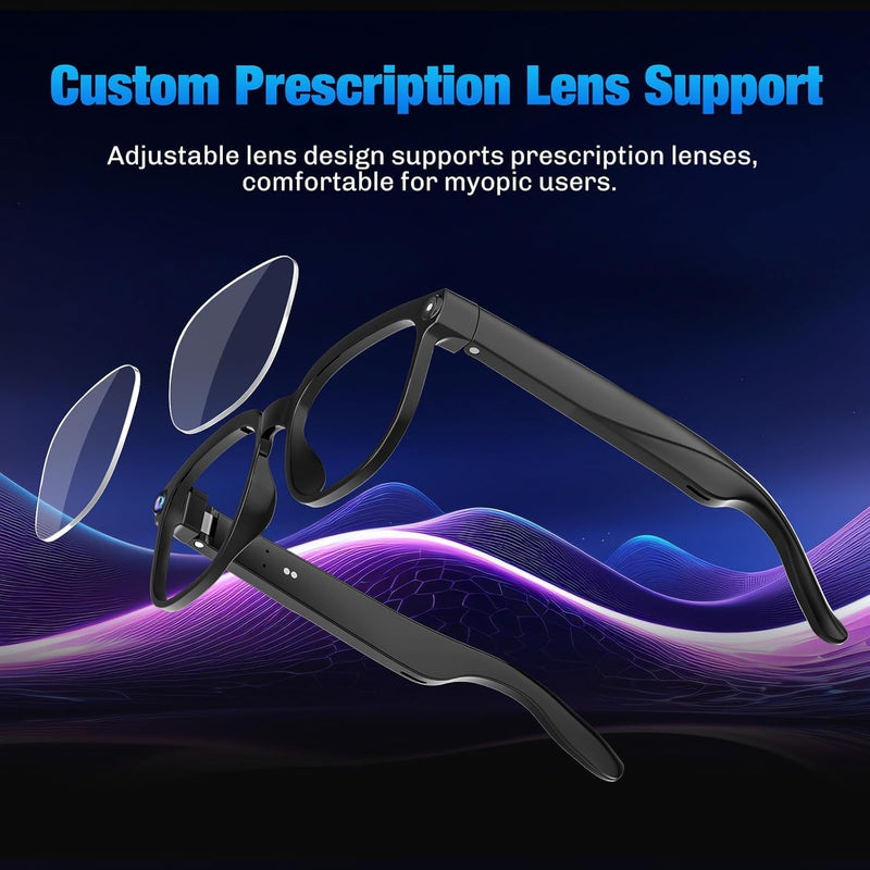 AI Smart Glasses with Camera, 8MP HD Bluetooth Camera Glasses for Women Men | 1080P Video Recording Sunglasses, Real Time Translation, Voice Assistant, Open Earbuds, Travel, Work, Vlog, (3 Lenses)