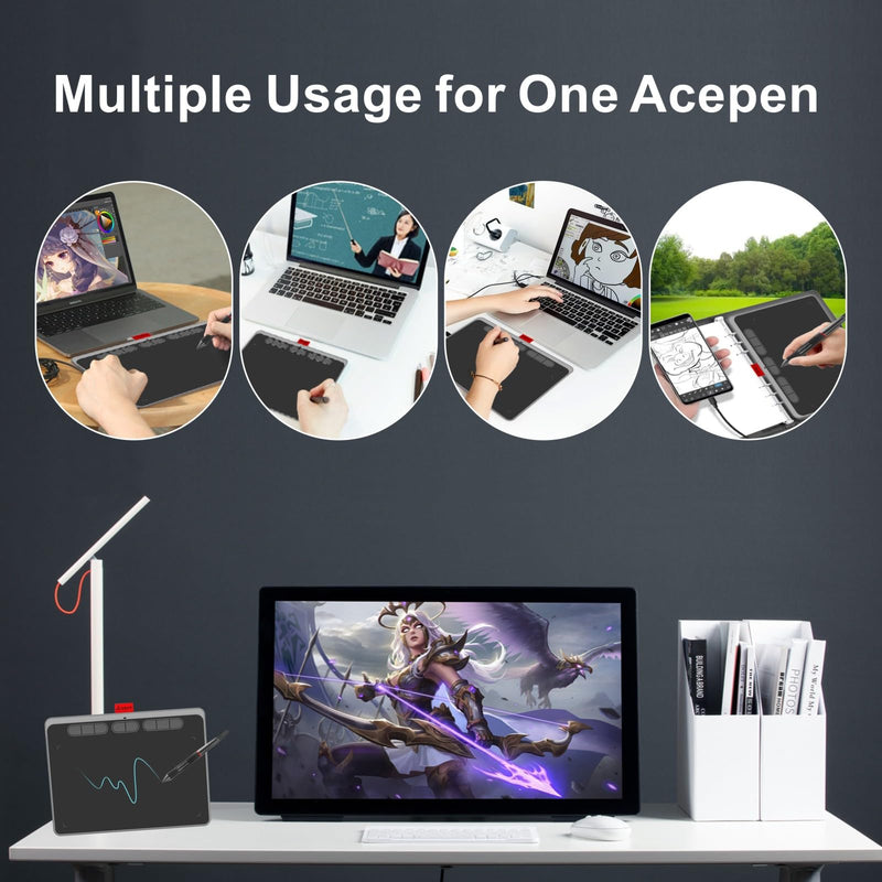 9x6 inch Graphics Drawing Tablet, Acepen Drawing Tablet with Battery-Free Stylus, 8192 Pen Pressure, 8 Hot Keys, Digital Art Tablet for Drawing, Design, Teaching, Work with Mac, Computer, PC & Mobile 9 inch