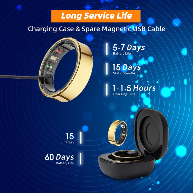Smart Ring for Women Men, Gold, #11 | Fitness Tracker with Body Temperature & Blood Oxygen, Sleep Monitor & Heart Rate & Calories, No Subscription Fee