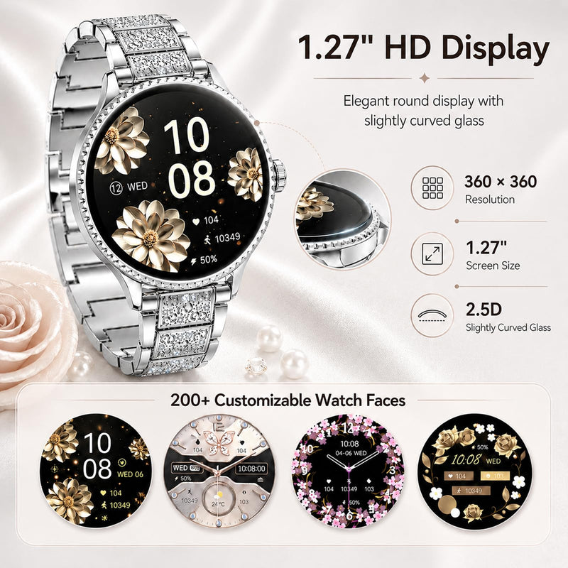 Efolen Smart Watch for Women,(Answer/Make Calls),1.27" Smartwatch Fitness Tracker, Heart Rate,Sleep & Blood Oxygen Monitor, 120+ Sports Modes,IP68 Waterproof, Android & iPhone,2 Bands,Silver Silver
