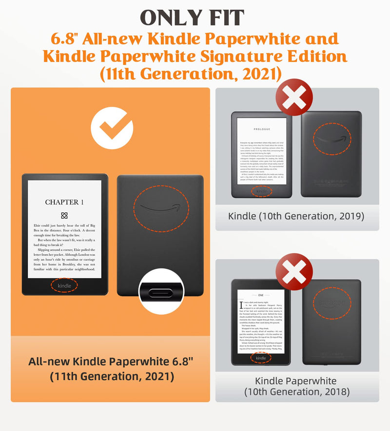 Moko Case for 6.8" Kindle Paperwhite (11th Generation-2021) and Kindle Paperwhite Signature Edition, Slim PU Shell Cover Case with Auto-Wake/Sleep for Kindle Paperwhite 2021, Black & White Magnolia