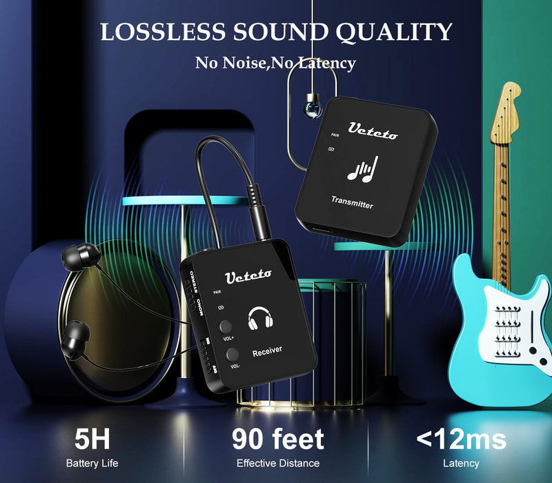 [AUSTRALIA] - Wireless in Ear Monitor System 2.4G Stereo IEM System with Transmitter Beltpack Receiver Automatic Pairing, for Studio, Band Rehearsal, Live Performance One Transmitter+One Receiver 