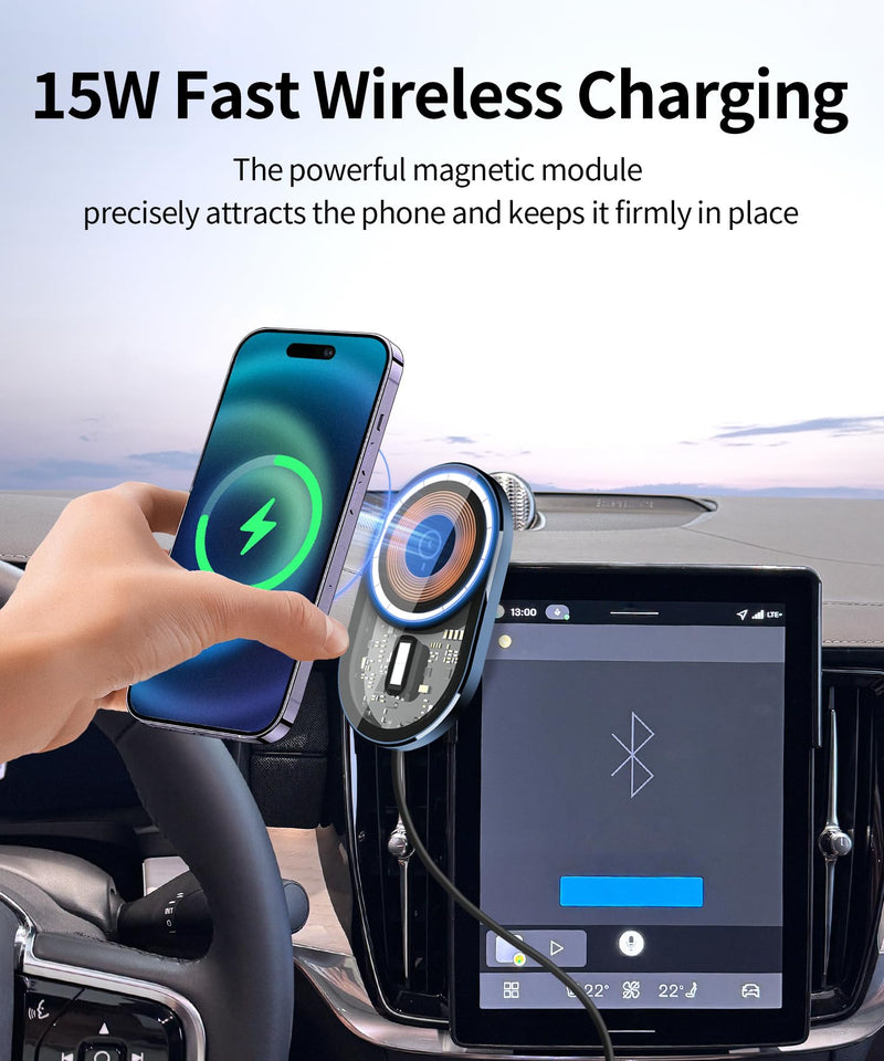 15W Fast Wireless Charger Car Phone Holder for Volvo XC60/XC90 2025-2026 | 11.2"Screen Magsafe Accessories Charging Magnetic Cell Phone Holder Clip Compatible with iPhone Android, 3D Fit Vehicle Stand