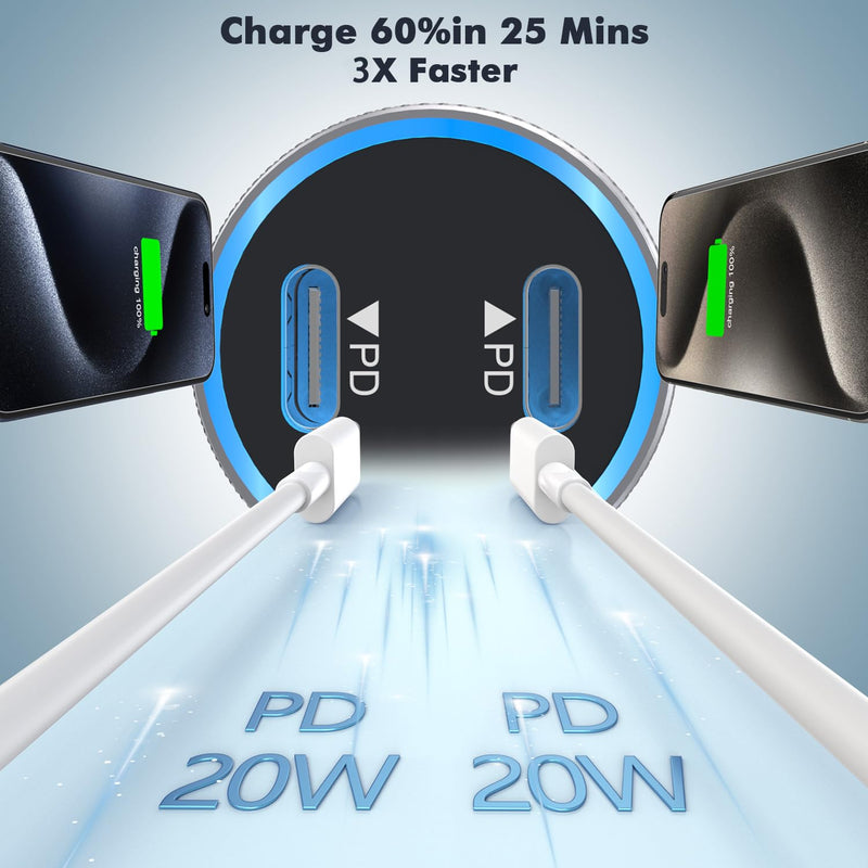 iPhone 16 15 Car Charger Fast Charging, 2Pack 20W USB C Auto Power Adapter with 2Pack 3 Foot Type C Car Charger High-Speed Charging Cable, Apple Auto Adapter for iPhone 16 15/15 Plus/15 Pro/15 Pro Max