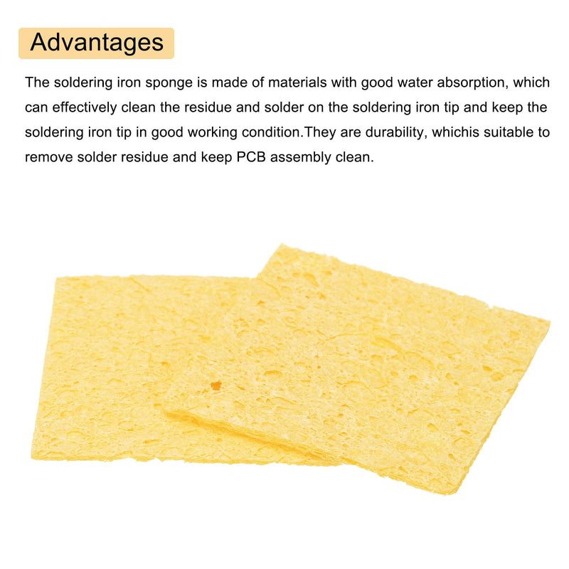 QUARKZMAN 35 Pieces Soldering Sponge 6 x 6 cm Square with Holes, Deep Yellow Cleaning Pads, Replacement for Soldering Iron for Cleaning the Soldering Iron