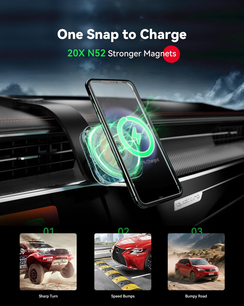 Spedal Qi2 15W Magnetic Car Charger Mount, for MagSafe-Compatible Car Phone Holder with Strong Magnet, 360° Adjustable Wireless Charging Mount for iPhone 16/15/14/13/12