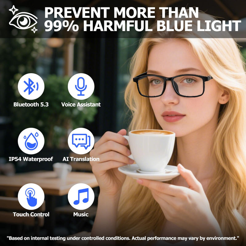 Smart Glasses Translation with Bluetooth AI Smart Glasses For Men & Women 110+ Language Clear Headphone with Speaker,Light weight, Touch control,changeable two-temples AI Nebula APP