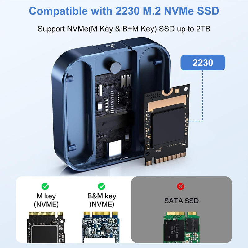 [AUSTRALIA] - Magnetic M.2 2230 NVMe SSD Enclosure, Keychain 40G USB4 Cable & Silicone Jacket Included, Supports USB 3.2 10G to NVMe PCI-E Adapter, for iPhone 15Pro Max ProRes Record & Save 