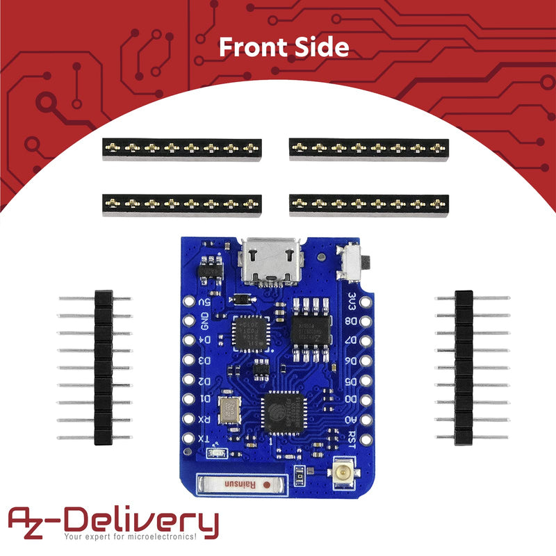 AZDelivery 5 x D1 Mini Pro ESP8266 ESP-8266EX CP2104 WiFi Development Board Compatible with Arduino Includes E-Book