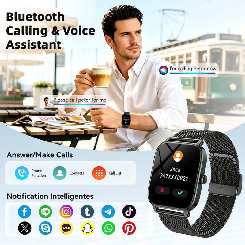 Smart Watch for Men Women Fitness Tracker: Make Answer Call Smart Watches for Men Digital Watches Waterproof Running Smartwatch for Android Phone iPhone Samsung Compatible Sleep Heart Rate Monitor Black