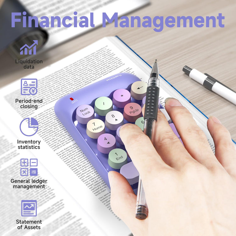 [AUSTRALIA] - MOFII Wireless Number Pads - Purple Numeric Keypad 18 Keys USB 2.4G Round Keycap Colorful Extensions Keypads, Financial Accounting Portable Numpad 10 Key for Laptop/PC/Notebook/Surface Pro 