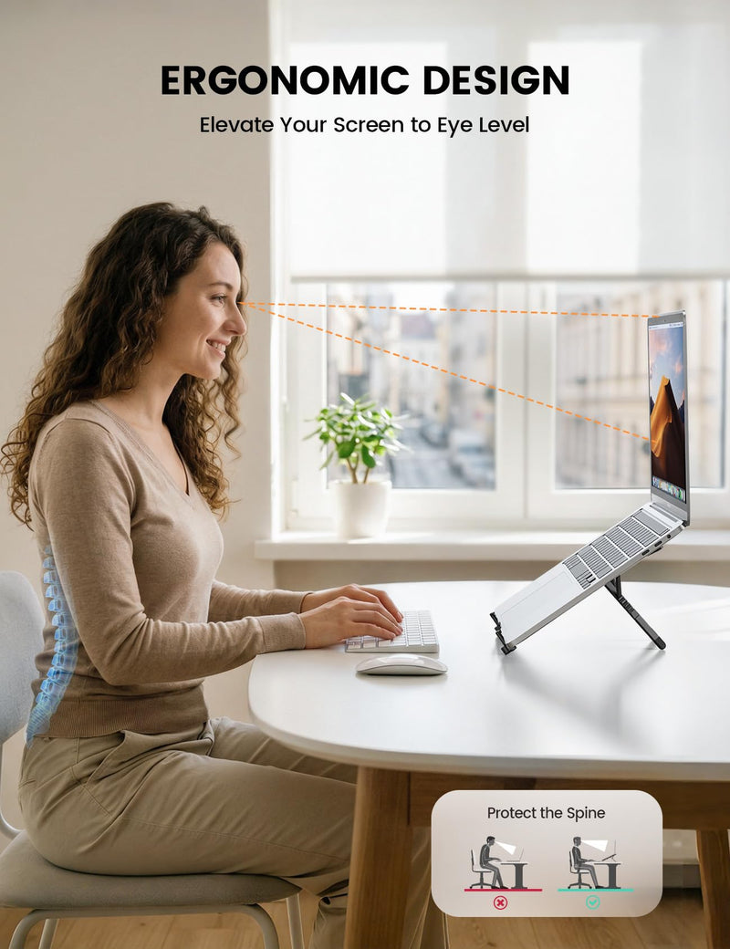 Lamicall Portable Laptop Stand for Desk & Travel 0.47in Ultra-Slim 10-15.6" | Foldable Aluminum Laptop Riser, Adjustable Computer Holder for Office Home College fit MacBook Neo Air HP Dell iPad Tablet Black